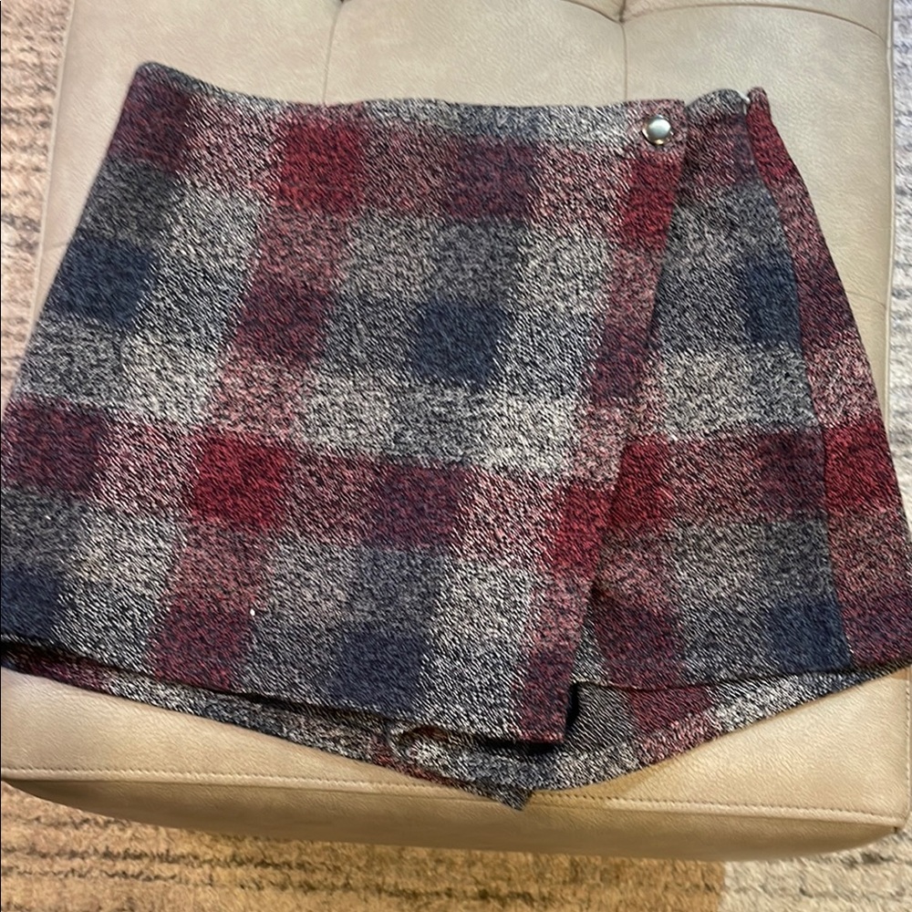 Plaid Mini Skirt in Red and Gray